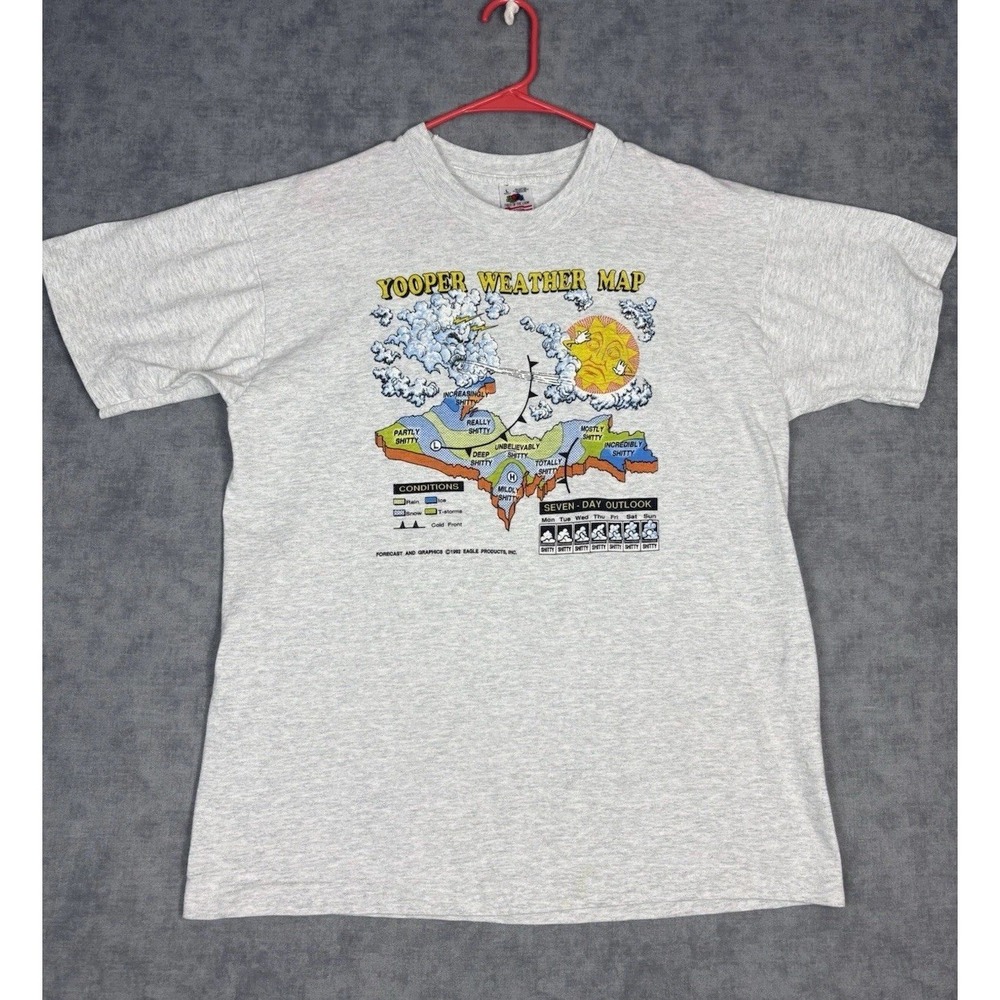 Vintage 1992 Yooper Weather Map T Shirt L USA Single Stitch Michigan Funny